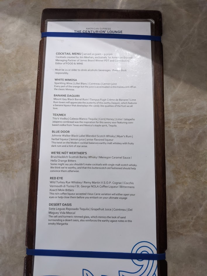 Centurion Lounge DFW – Cocktail Menu – Credit Carrots